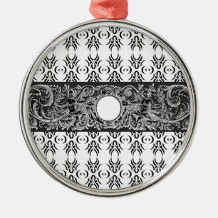 Klassisches Schwarz-weiß-Barockmuster zum Anpassen Silbernes Ornament