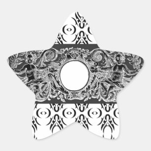 Klassisches Schwarz-weiß-Barockmuster zum Anpassen Stern-Aufkleber