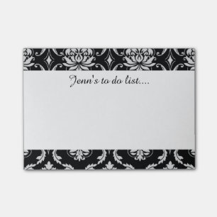 Klassisches Schwarz-Weiß-Blumendamask-Muster Post-it Klebezettel