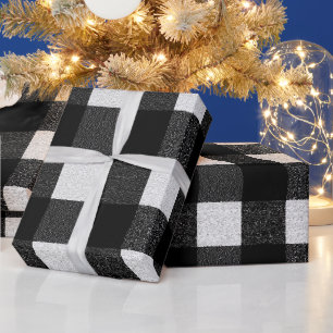 Klassisches Schwarz Weiß Büffel Schnee Karomuster Geschenkpapier