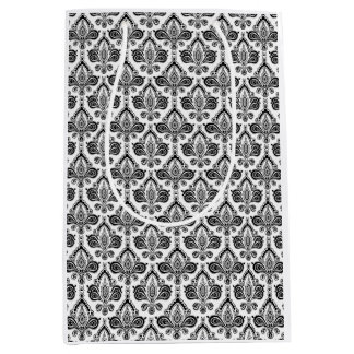 Klassisches Schwarz-Weiß-Damaskus-Textilmuster Mittlere Geschenktüte