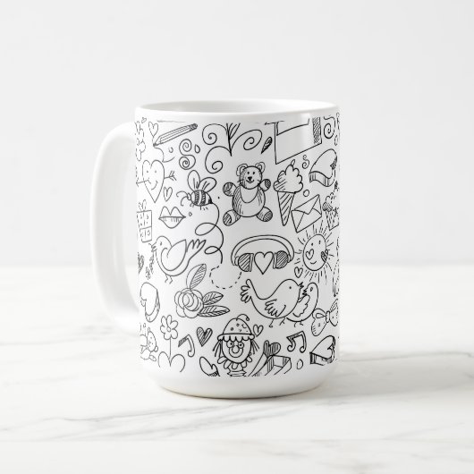 Klassisches Schwarz & Weiß Doddle Life ! Kaffeetasse (Vorderseite Links)