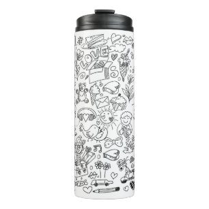 Klassisches Schwarz & Weiß Doddle Life ! Thermosbecher