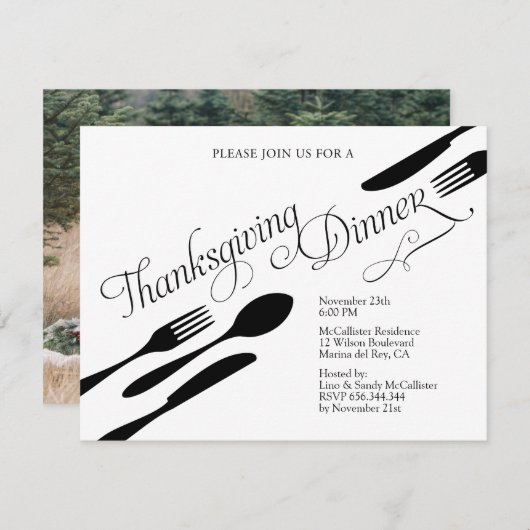 Klassisches Schwarz-Weiß-Erntedank-Dinner Party Einladung (Vorne/Hinten)