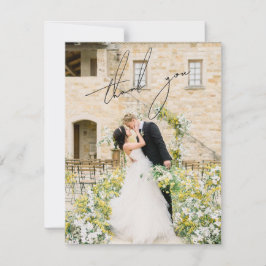 Klassisches Schwarz-Weiß-Foto Elegante Hochzeit Dankeskarte