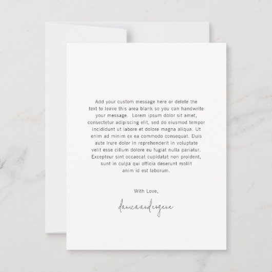 Klassisches Schwarz-Weiß-Foto Elegante Hochzeit Dankeskarte (Rückseite)