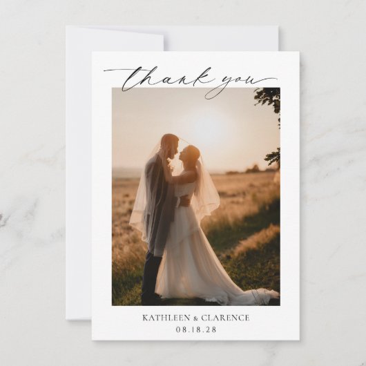 Klassisches Schwarz-Weiß-Foto Elegante Hochzeit Dankeskarte (Vorderseite)