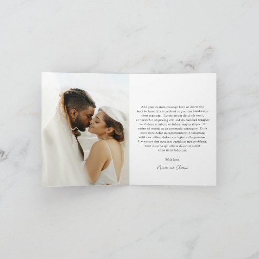 Klassisches Schwarz-Weiß-Foto Elegante Hochzeit Dankeskarte (Innenseite)