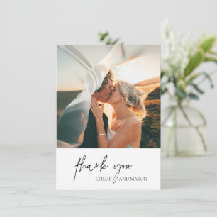 Klassisches Schwarz-Weiß-Foto Elegante Hochzeit Dankeskarte