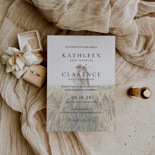 Klassisches Schwarz-Weiß-Foto Elegante Hochzeit Einladung