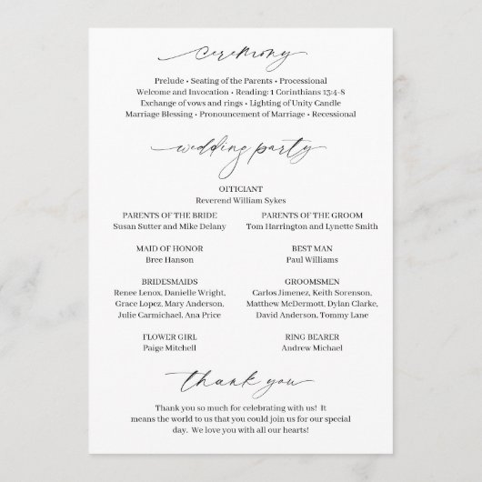 Klassisches Schwarz-Weiß-Foto Elegante Hochzeit Programm (Rückseite)