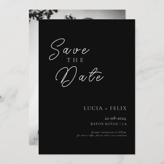 Klassisches Schwarz-Weiß-Foto Save the Date Einladung (Vorne/Hinten)