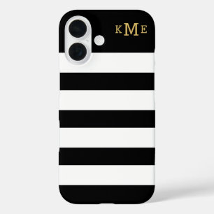 Klassisches Schwarz-Weiß-Gestreiftes Monogramm iPhone 16 Hülle