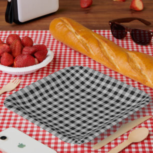 Klassisches Schwarz-Weiß-Gingham-Bauernhaus-Papier Pappteller