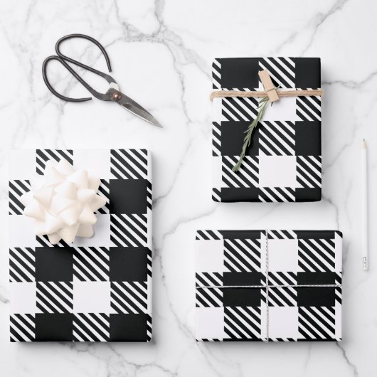 Klassisches Schwarz-Weiß-Gingham-Karo-Geschenk Geschenkpapier Set (Vorderseite)