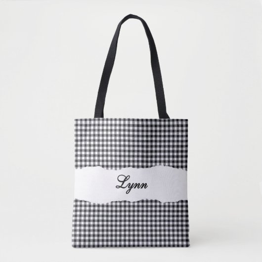 Klassisches Schwarz-Weiß-Gingham | Personalisierte Tasche (Vorderseite)