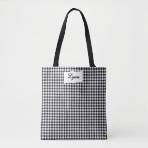 Klassisches Schwarz-Weiß-Gingham Personalisierte Tasche