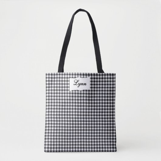 Klassisches Schwarz-Weiß-Gingham | Personalisierte Tasche (Vorderseite)