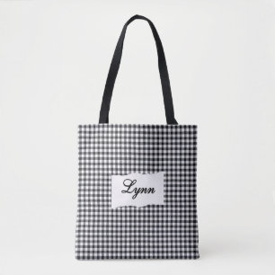 Klassisches Schwarz-Weiß-Gingham Personalisierte Tasche