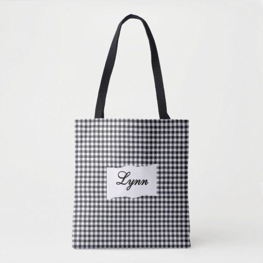 Klassisches Schwarz-Weiß-Gingham | Personalisierte Tasche (Vorderseite)