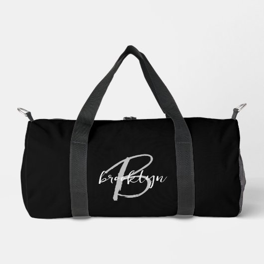Klassisches Schwarz-weiß-Gray-Script-Monogramm Duffle Bag (Vorderseite)