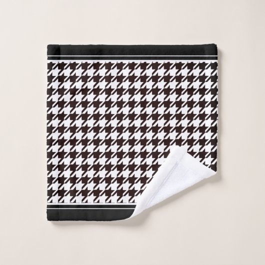 Klassisches Schwarz-Weiß-Hahnentrittmuster Badhandtuch Set (Waschlappen)