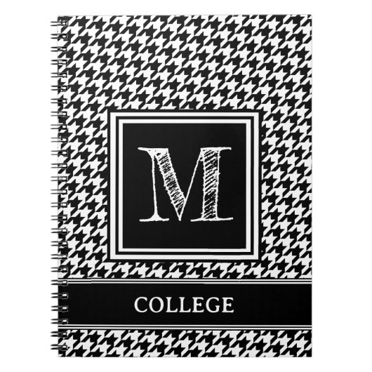 Klassisches Schwarz-Weiß-Hahnentrittmuster Mit Mon Notizblock (Vorderseite)