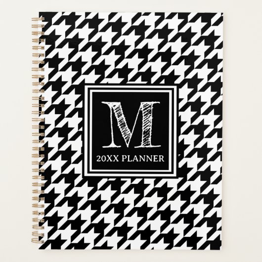 Klassisches Schwarz-Weiß-Hahnentrittmuster Mit Mon Planer (Vorderseite)