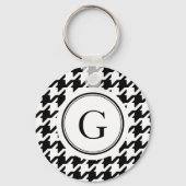 Klassisches Schwarz-Weiß-Hahnentrittmuster-Monogra Schlüsselanhänger (Vorderseite)