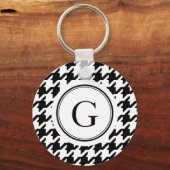 Klassisches Schwarz-Weiß-Hahnentrittmuster-Monogra Schlüsselanhänger (Vorderseite)