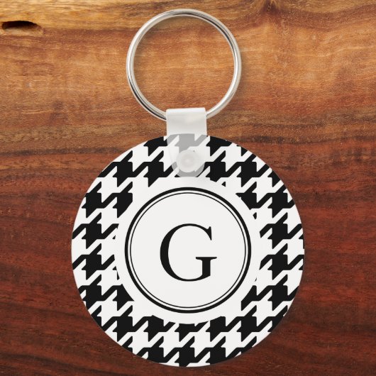 Klassisches Schwarz-Weiß-Hahnentrittmuster-Monogra Schlüsselanhänger (Vorderseite)