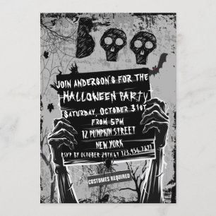 Klassisches Schwarz-Weiß-Halloween-Party Einladung