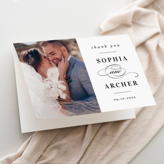 Klassisches Schwarz-Weiß-HochzeitsFoto Dankeskarte