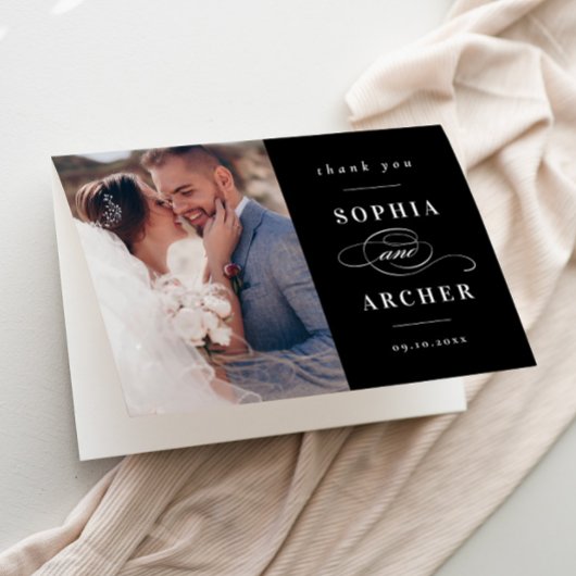 Klassisches Schwarz-Weiß-HochzeitsFoto Dankeskarte