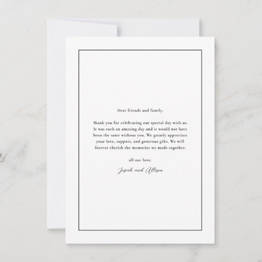 Klassisches Schwarz-Weiß-HochzeitsFoto Dankeskarte (Rückseite)
