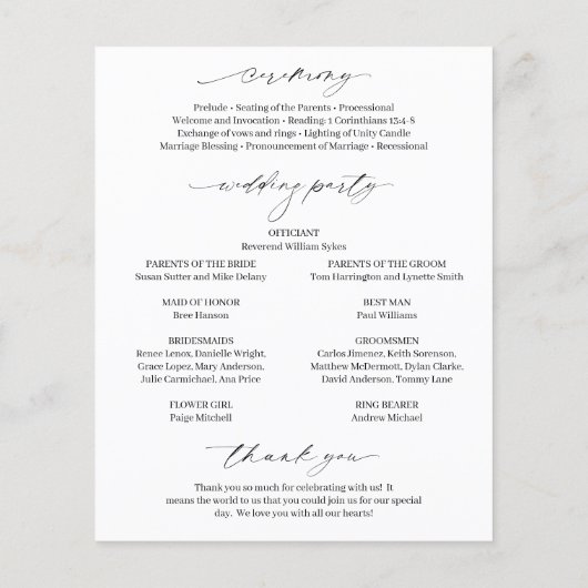 Klassisches Schwarz-Weiß-Hochzeitsprogramm (Rückseite)