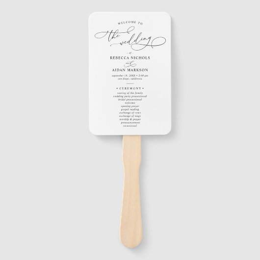 Klassisches Schwarz-Weiß-Hochzeitsprogramm Fächer (Vorderseite)