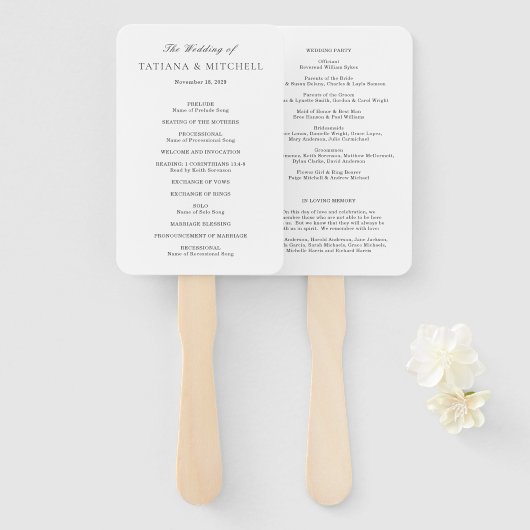 Klassisches Schwarz-Weiß-Hochzeitsprogramm Fächer (Vorne und Hinten)