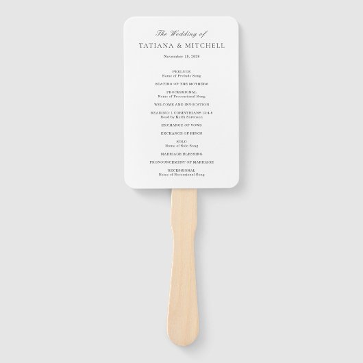 Klassisches Schwarz-Weiß-Hochzeitsprogramm Fächer (Vorderseite)