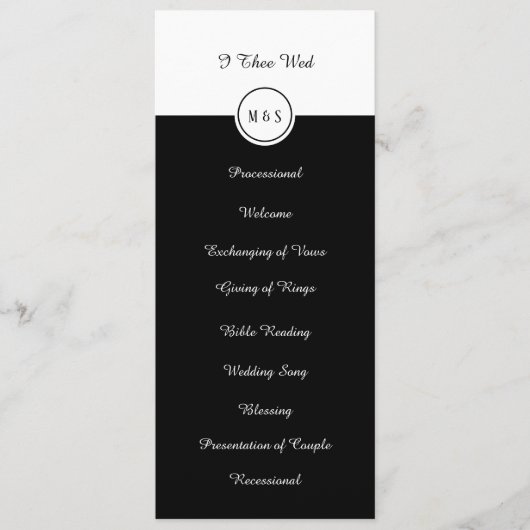 Klassisches Schwarz-Weiß-Hochzeitsprogramm Programm (Vorderseite)