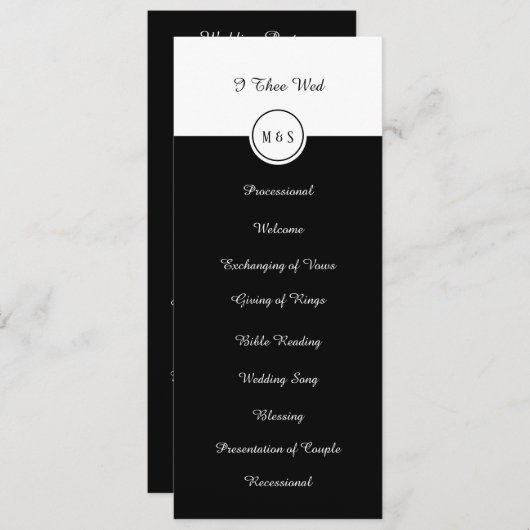 Klassisches Schwarz-Weiß-Hochzeitsprogramm Programm (Vorne/Hinten)