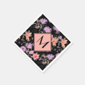 Klassisches Schwarz-Weiß-Korallenrosa-Blütenmonogr Serviette (Ecke)