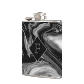 Klassisches Schwarz-Weiß-Marmor mit Monogramm Flachmann (Links)