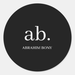 Klassisches Schwarz-Weiß-Minimal-Monogramm-Design Runder Aufkleber