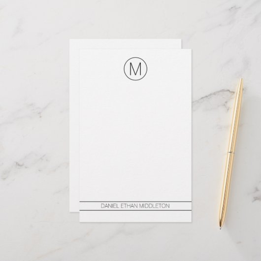 Klassisches Schwarz-Weiß-Modernes Monogramm Briefpapier (Vorderseite/Rückseite Beispiel)