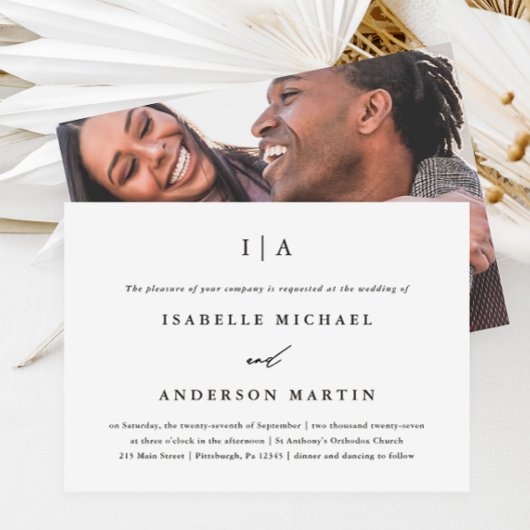 Klassisches Schwarz-Weiß-Monogramm-Foto Einladung