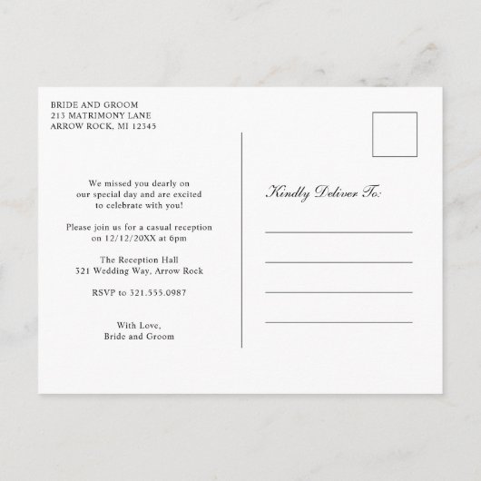 Klassisches Schwarz-Weiß-Monogramm-Hochzeitstil Ankündigungspostkarte (Rückseite)