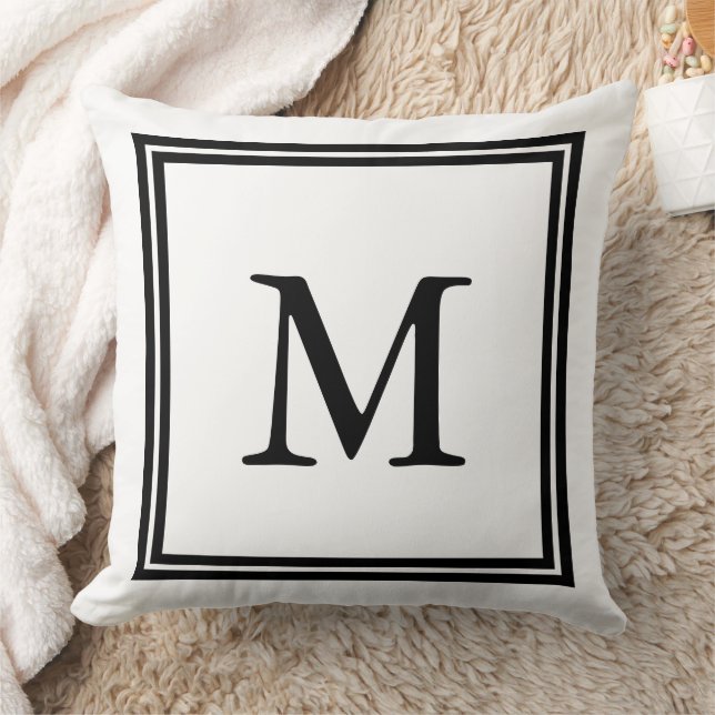 Klassisches Schwarz-Weiß-Monogramm Kissen (Decke)