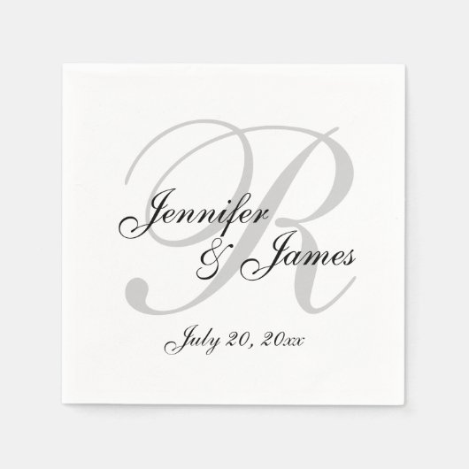 Klassisches Schwarz-Weiß-Monogramm-Papier Napkin Serviette (Vorderseite)