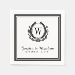 Klassisches Schwarz-Weiß-Monogramm-Papier Napkins Serviette